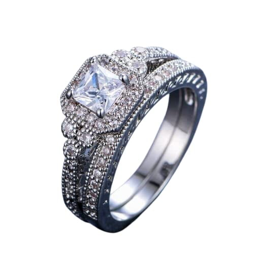 HeartsAndYou 2ct Princess Moissanite Engagement Ring for Women 18k White Gold Over Silver Halo Milgrain Bridal Set Stylish