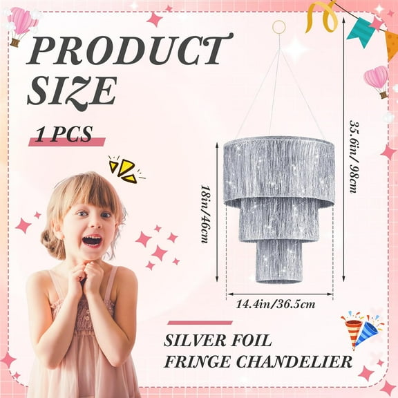 UGUCYUI-1 Piece 3 Tier Fringe Tinsel Chandelier Fringe Chandelier Decoration Birthday Bachelorette Party Decoration Iridescent Silver Foil Shimmering for Wedding Home