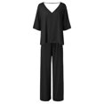 thumbnail image 4 of MSJUHEG Tank Crop Top Wide Leg Pants Set Summer Pants Sets Women 2 Piece Outfits Beach Vacation Clothes for Women Womens Two Piece Sets Summer Two Piece Outfits Summer Black L, 4 of 4