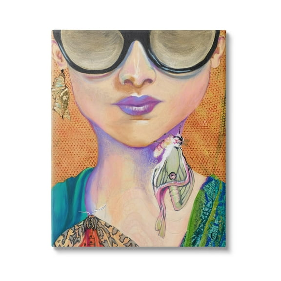 Stupell Industries Woman Wearing Butterfly Insect Jewelry Sunglasses Painting Painting Gallery Wrapped Canvas Print Wall Art, Design by Stacy Gresell