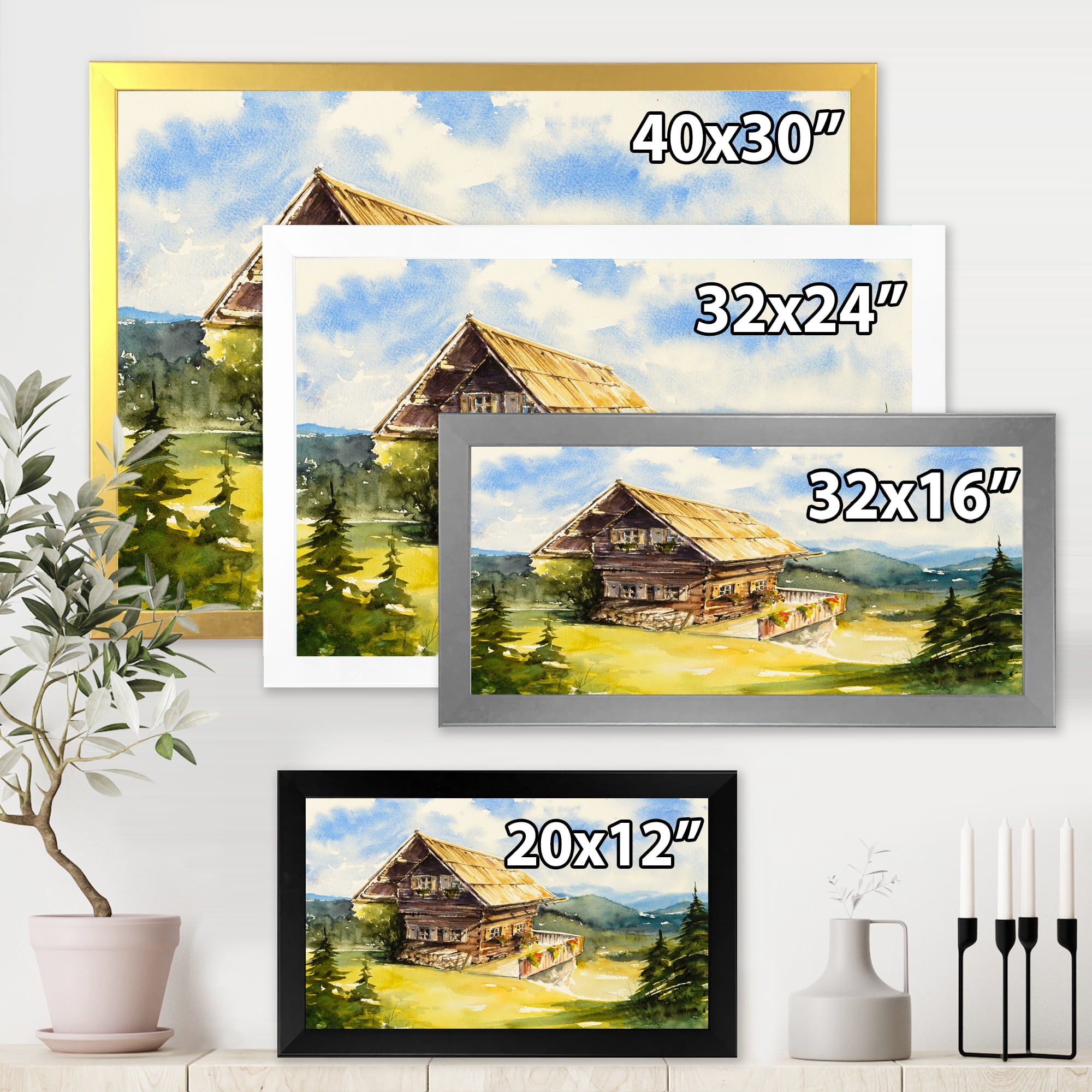 Designart 'Old Cottage At Summer With Peaceful Landscape' Traditional Framed Art Print
