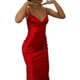 thumbnail image 3 of Coduop Women's Satin Spaghetti Strap Bodycon Long Dress Sleeveless Deep V Neck Evening Party Dress, 3 of 7