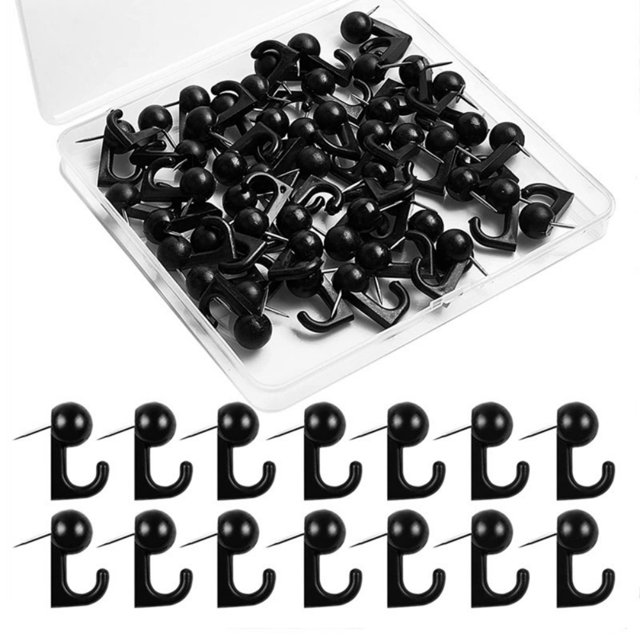 Trianu Black Push Pin Hooks, 100 Pcs Cork Board PinHooks Decorative