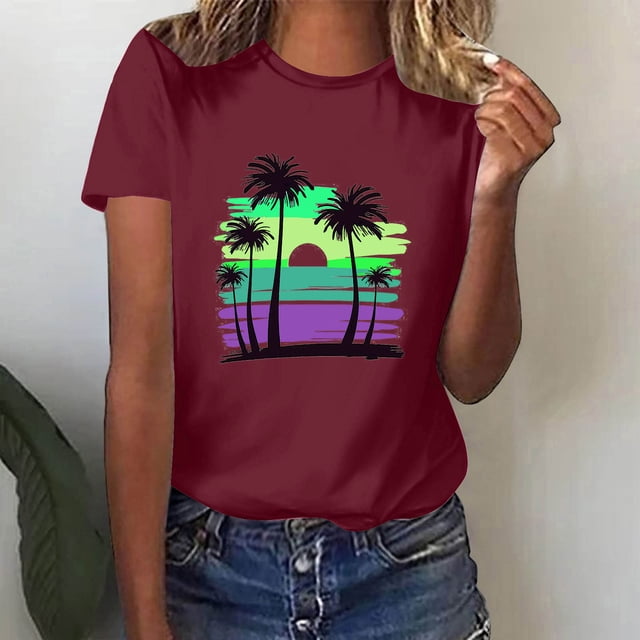 Mareep Hauts d'Été S-3TG Mode Femme Col Rond Imprimé Manches Courtes T-shirt Décontracté Ample Hauts Femme Liquidation, Cadeau