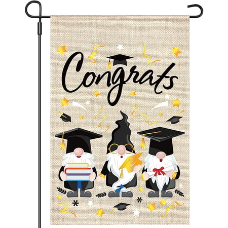 Congrats Graduation Garden Flag Class of 2026 Gnome Vertical Double Sided Yard Decoration for Indoor Outdoor Use, 11.8 x 17.7 Inch