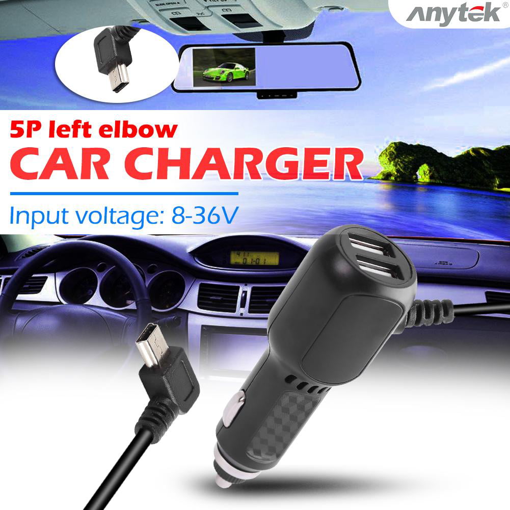 For Anytek Dash Cam 3.5 Meter 5V 3A Curved Mini USB Car Charger with 2 USB Port