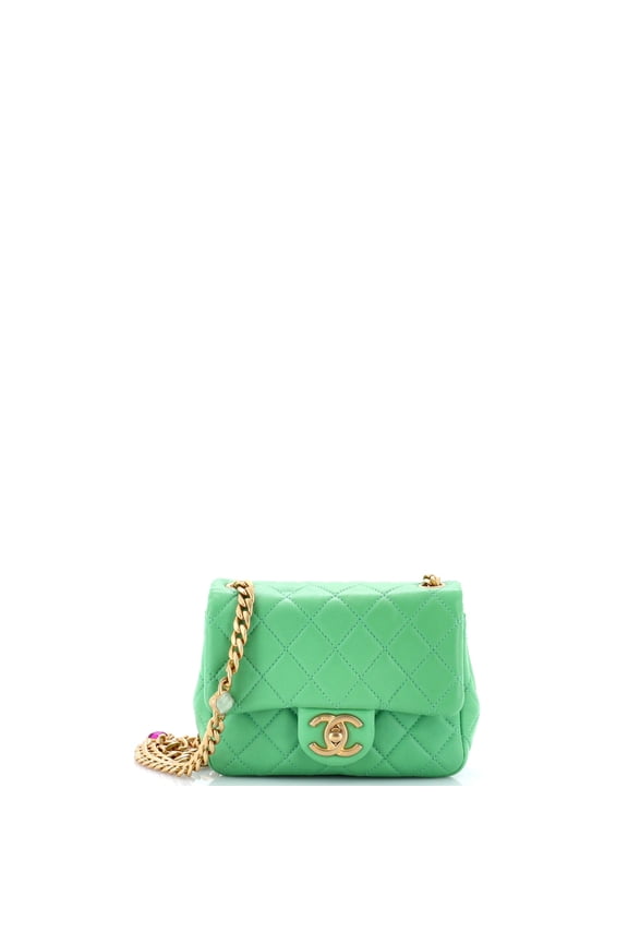 Pre-Owned Pearl Samba Resin Chain Square Flap Bag Quilted Lambskin Mini By Rebag