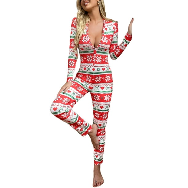 SUNSIOM Women's One Piece Jumpsuit Cartoon Christmas Pajamas Jumpsuit  Rompers Clubwear Nightwear Cosplay Costume Bodysuit 