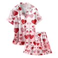 thumbnail image 4 of Girls Silk Pajamas Print Short Sleeve Shirts and Shorts Nightwear Set Valentine's Day Pjs Fashion Girls' Sleepwear 2 Piece Pjs for Girls Kids Gifts 4-5 Years, 4 of 4
