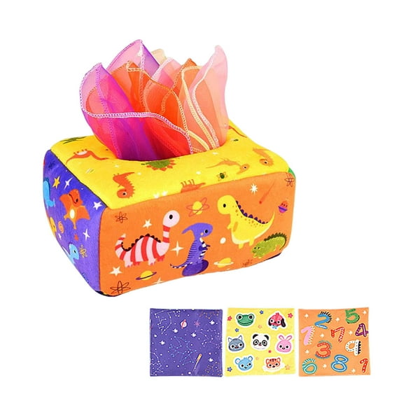 Baby Tissue Box Silk Scarves Early Learning Education Toys for Toddlers Kids Dinosaur