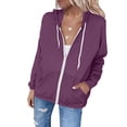 thumbnail image 3 of Viluyesy Women's Casual Hooded Jackets Full Zip Up Lightweight Long Sleeve Hoodie with Pockets Drawstring Loose Fit Windbreaker for Daily Travel Wear, 3 of 10