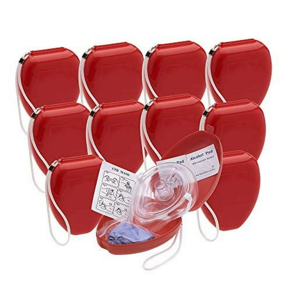 11 Pack - First Aid Medical CPR Rescue Mask, Adult/Child Pocket Resuscitator, Hard Case with Wrist Strap, Gloves, Alcohol Prep Pads, One Way Valve CPR Face Shield Kit