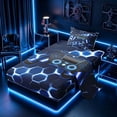 thumbnail image 2 of meiyoeat Gradient Gamepad Twin Sheet Sets for Boys Gamers, Neon Honeycomb Blue Gaming Bedding, 3 Pieces, 1 Flat Sheet, 1 Fitted Sheet and 1 Pillowcase, 2 of 6