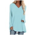 thumbnail image 1 of KIHOUT Spring Winter Womens Tops Solid Color T-shirt Long Sleeves Blouse V-Neck Casual Mid-Length Blouse Tops, 1 of 5