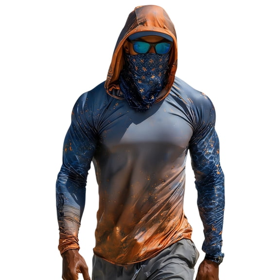 Fishing Hoodies for Men with Mask Long Sleeve Sun Protection Camo Breathable Summer Casual Hooded Shirts, L