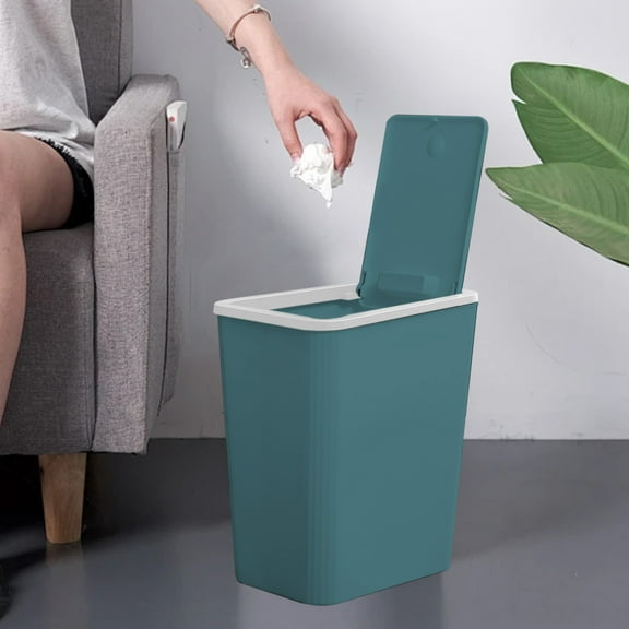 Qdahuk Bathroom Trash Can With Lid Garbage Can With Press Lid Plastic Wastebasket With Popup Lid For Toilet Office Bedroom Living Room Green