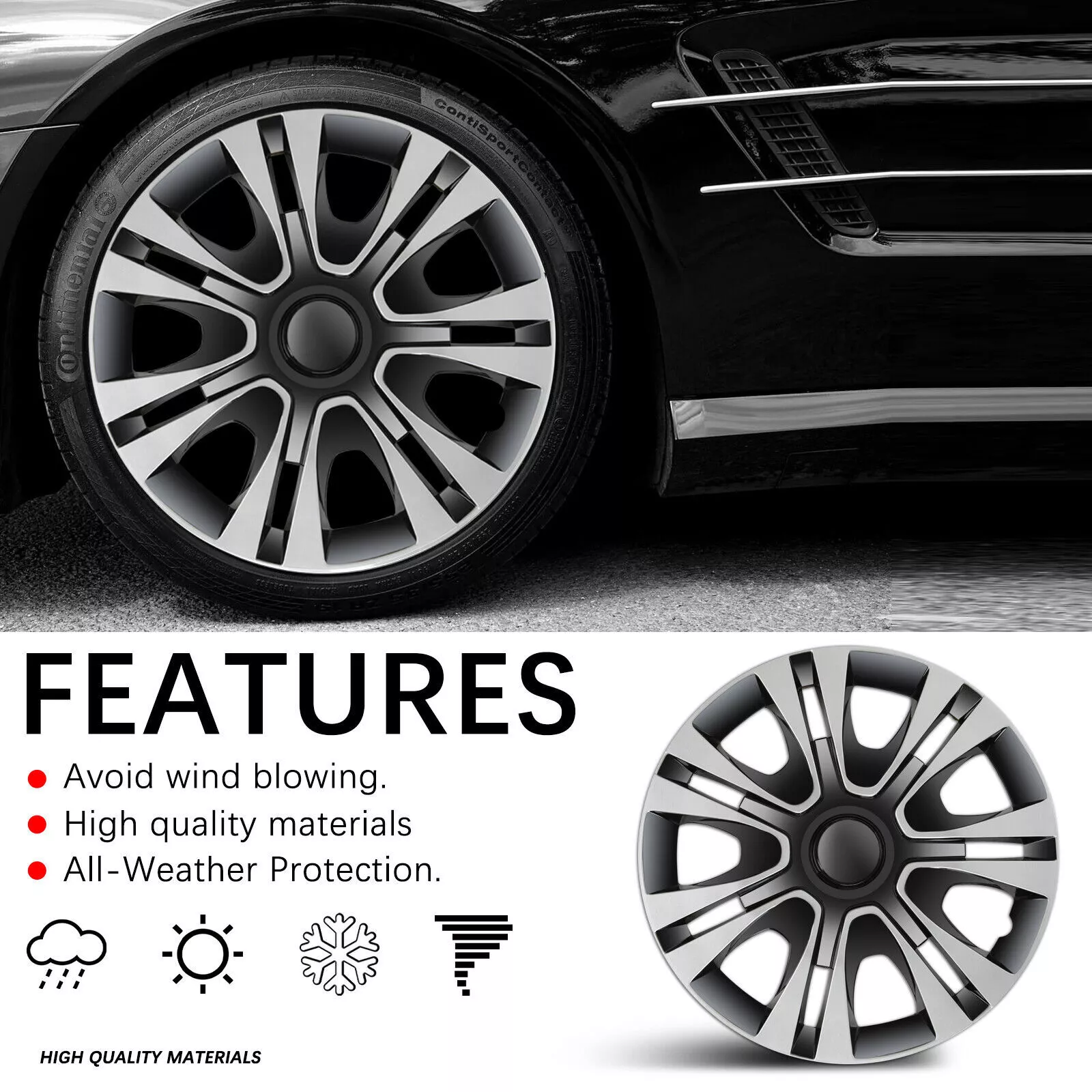 15"x4 Snap On Hubcaps Wheel Covers Full Hub Caps Durable Fit R15 Tire & Steel Rim