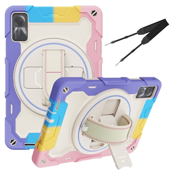 3in1 Rotating Stand Case for Xiaomi Redmi Pad SE 11.0 inch Released 2023 with Hand/Shoulder Strap, Shockproof Rugged, Pink
