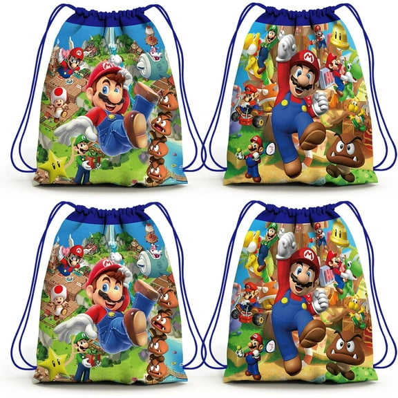 24 Pieces Mari Party Drawstring Bag, Reusable Non-Woven Gift Backpacks Goodie Favor Bags for Super Brother Birthday Party Decorations