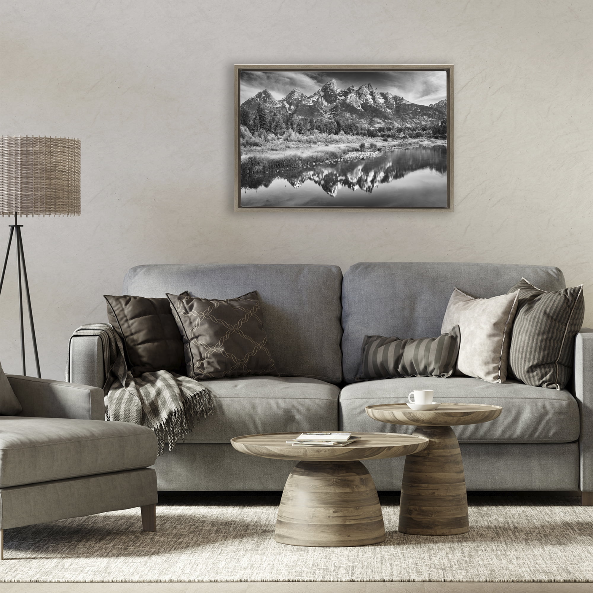 Stupell Industries Teton Mountain Reflections Brown Framed Floater Canvas Wall Art, design by Rick Berk