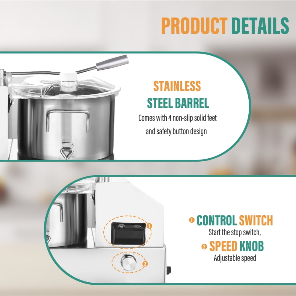650W Commercial-Grade Food Processor, Large Capacity Stainless Steel Chopper for Bulk Fruit Vegetable Prep, Cafeteria Use