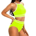 thumbnail image 4 of Huowey 2PCS Swimsuit For Women Tops High Waisted Bikini Sets Sporty Color Block Bathing Suit Brazilian Beachwear Honeymoon Cruise Trendy Wear, 4 of 9