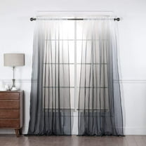 Diamond Home 2 Piece Sheer Voile Ombre Design Rod Pocket Window Panel Curtain Drapes Set (52" W x 84" L, Black)