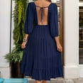 thumbnail image 6 of Blczomt Maxi Holiday Dresses for Women 2025 Tiered 3/4 Sleeve Blue A Line Flowy V Neck Solid Color Casual Dress, 6 of 6