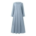 thumbnail image 4 of FAFWYP Long Sleeve Dresses for Women, Casual Flowy Long Maxi Sundresses Solid Color Round Neck Cotton Linen Dress Swing Dress with Pockets on Clearance, 4 of 5