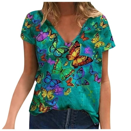 

Fashion Woman Causal V-Neck Printing Blouse Short Sleeve T-Shirt Summer Tops