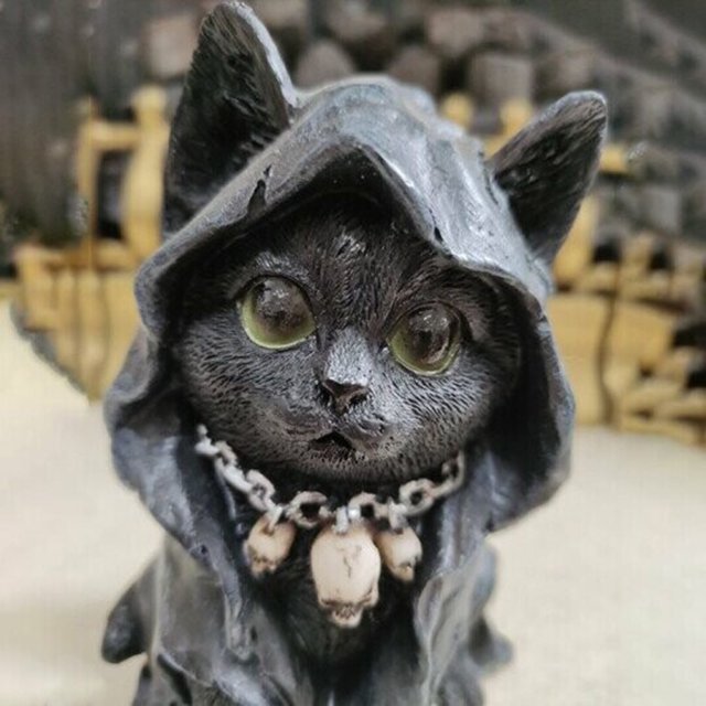 Estatua de gato Figura de gato parca con capa felina con collar de calavera (S) JShteea Libre de BPA