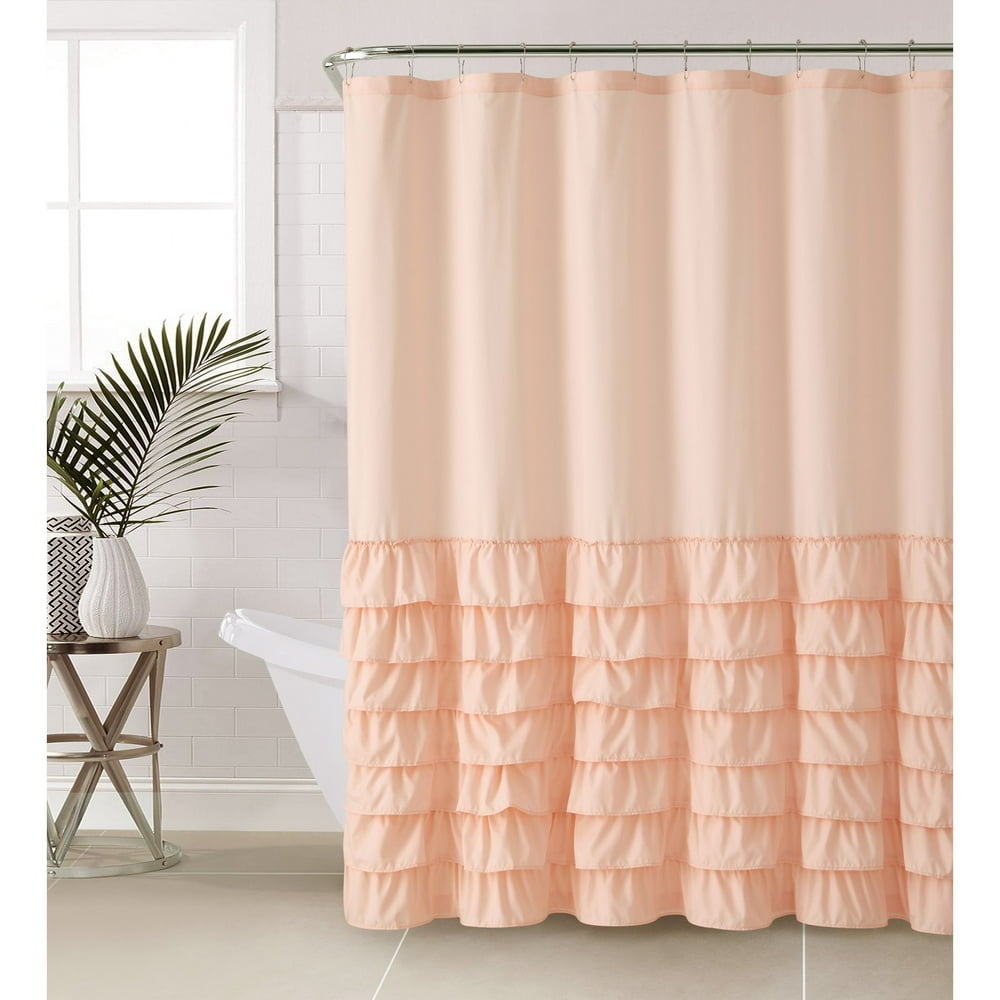 Pink Solid Ruffle Shower Curtain, Microfiber, 72” x 72”, VCNY Home