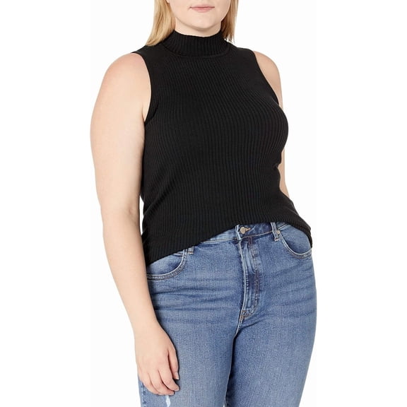 The Drop Women's Karolina Sleeveless Mock Neck Rib Sweater Black Size Medium