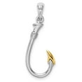 thumbnail image 3 of Auriga Fine Jewelry 925 Sterling Silver Rhodium-Plated 3D Fish Hook with 14K Accent Pendant (L-30 mm, W-12 mm), 3 of 6