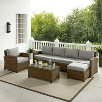 Outdoor Sectional Set Wicker Patio Furniture 5 Piece - Loveseat Armchair Ottoman Coffee Table
