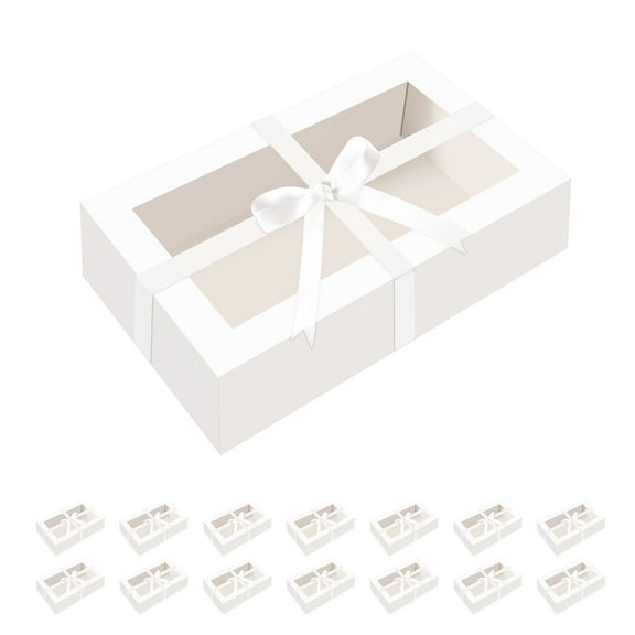 PACKHOME 15 Pack Macaron Boxes for 12, White Macaron Packaging Boxes with Window and Ribbon, 7.2×4×1.9 inches