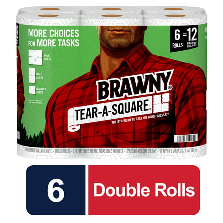 Brawny Tear-A-Square Paper Towels, 3 Sheet Size Options, Quarter Sheet Size, 6 Rolls