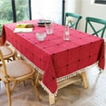 thumbnail image 3 of Mantel cuadrado grande gris con borlas bordadas, cubierta de mesa a cuadros a prueba de polvo de lino y algodón, para decoración de mesa de comedor de cocina, 3 of 5