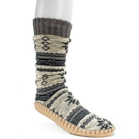 muk luks men's nordic knit bootie slipper socks
