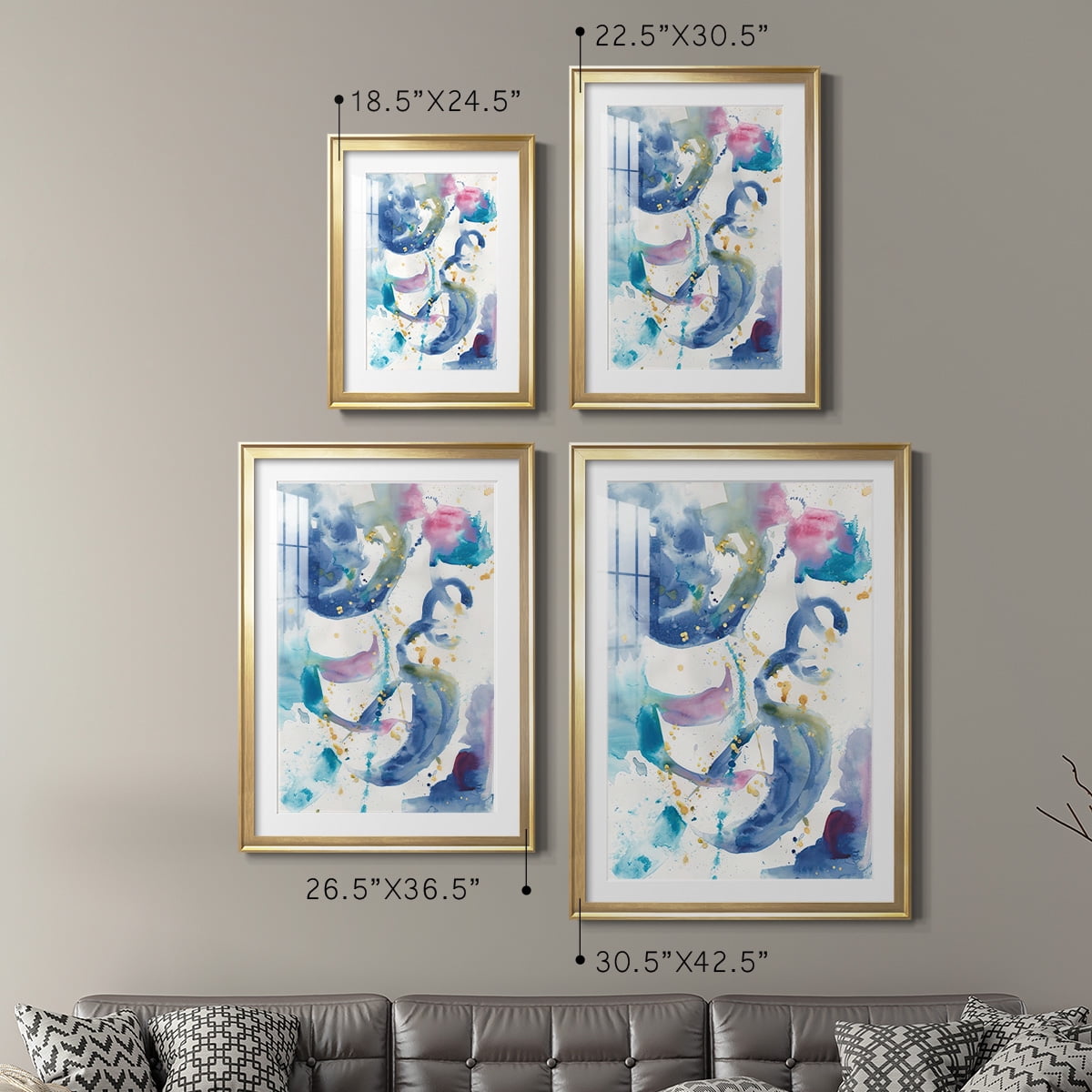 Wexford Home Fiesta I Premium Framed Print, 26.5" x 36.5" - Ready to Hang, Gold (Set of 2)