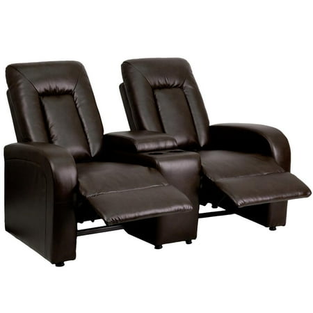 Brown Leather Motion Home Theater - 2-Seat Reclining Brown Leather Theater Seating Unit with Cup Holders