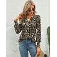 thumbnail image 4 of ZHENWEI Womens V-Neck Puff Long Sleeve Pleated T-Shirts Fashion Fall Tops Casual Tunic Blouse, 4 of 6