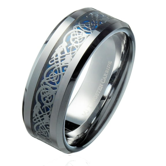 MJ Metals Jewelry Men's / Women's Blue Celtic Dragon MJ Metals Jewelry 8mm Tungsten Carbide Wedding Band Ring Size 15