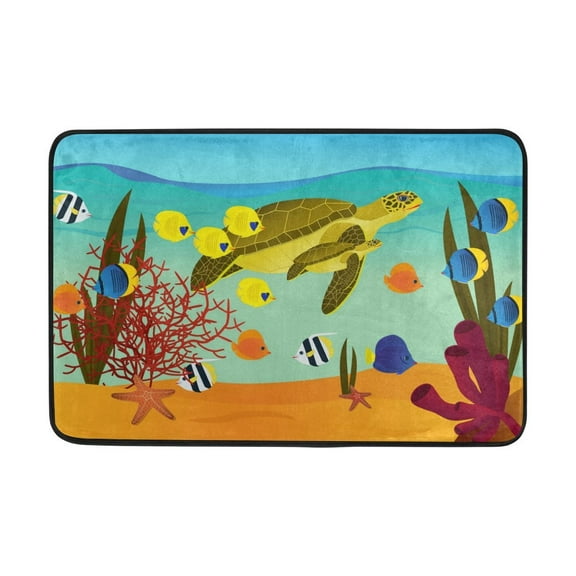 POPCreation Outdoor Colorful Coral Reef Sea Turtle Fish Washable Doormat 23.6x15.7 inches