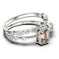 thumbnail image 2 of Art Deco 1.75 Carat Emerald Cut Morganite And Diamond Moissanite Thin Engagement Ring, Slim Wedding Ring in 10k Solid White Gold, Bridal Rings Set, Holiday Gift, Promise Ring, Anniversary Ring, 2 of 3
