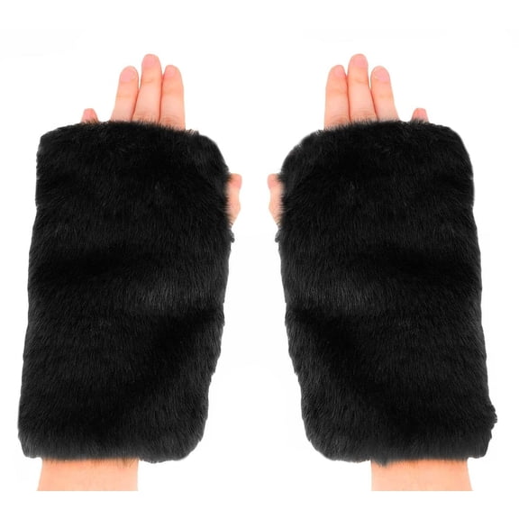 Warm Soft Faux Fur Fingerless Mittens for Women - Winter Half-Finger Gloves