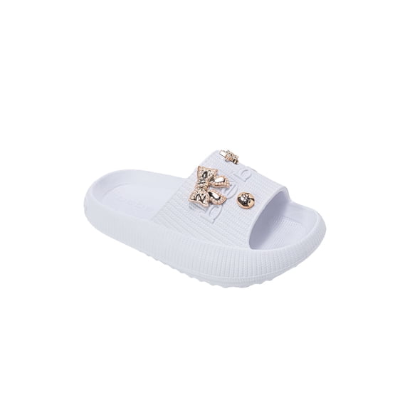 bebe Girls’ EVA Slide – Lightweight Comfy Slide Sandals with Metal Charms (Little Kid/Big Kit)