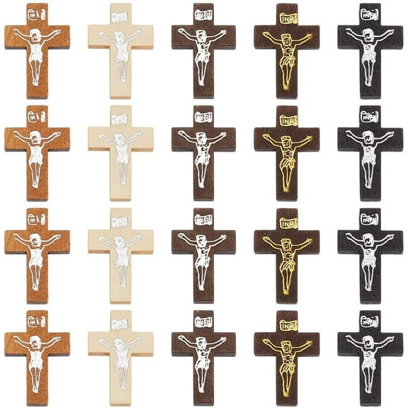 5 Colors 75Pcs Wooden Charms Large Pendants Natural Wood Crucifix Dangle Charm Beads for Party DIY Crafts Bracelets Earring Necklace Jewelry Making