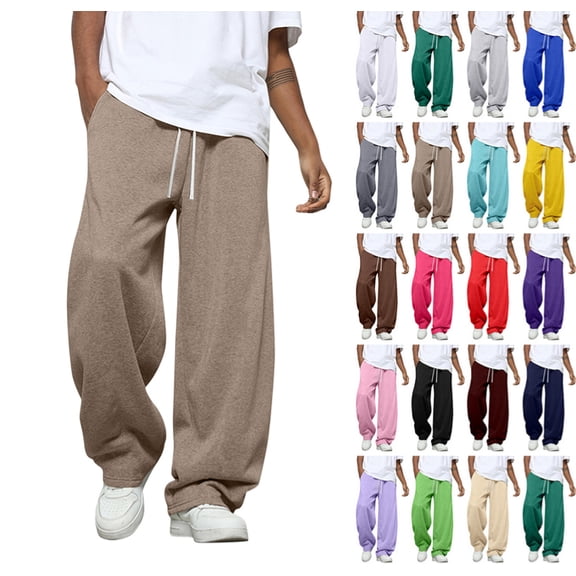 Men's Baggy Sweatpants Wide Leg Drawstring Waist Joggers Casual Loose Sweat Pants with Pockets Camel S