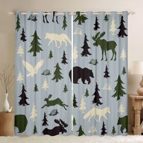 Homewish Wild Animal Wolf Curtains Pack of 2 (42x84 Each),Country Farmhouse Lodge Curtains Blackout,Blue Whte Black Bedroom Curtains For Boy,Microfiber Bedroom Decor